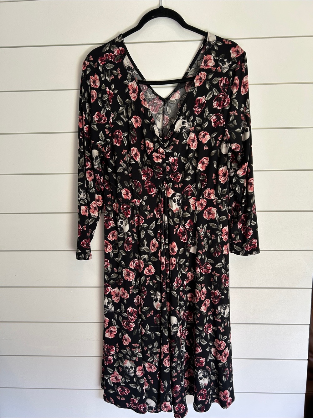 torrid Black Dress with Pink Floral Print, 3/4 Sleeve
